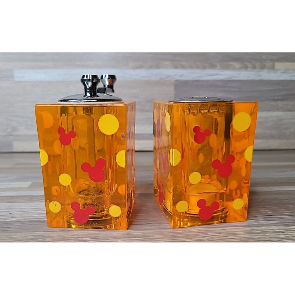 Walt Disney World Mickey‎ Ears Salt & Pepper Shaker Set Orange Acrylic Geometric - Picture 2 of 6